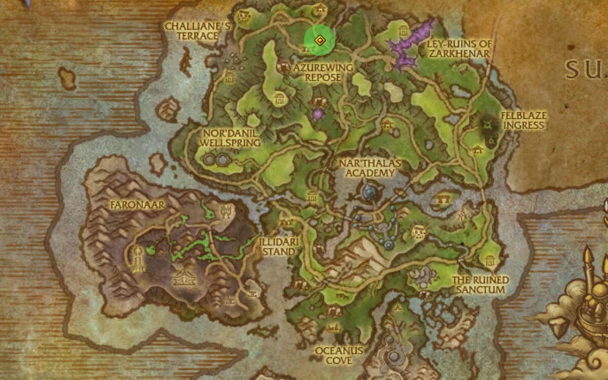 Challiane Vineyards Legion Remix quest marker on the Azsuna map
