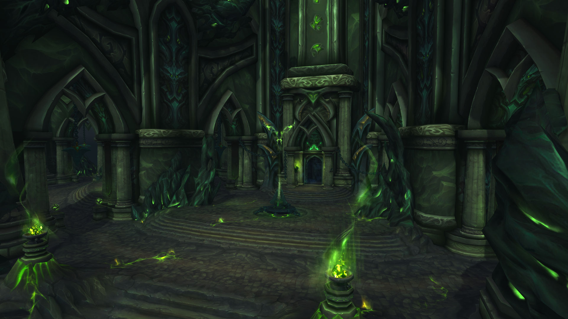 Timerunners rally with Khadgar at the Cathedral of Eternal Night entrance on the Broken Shore